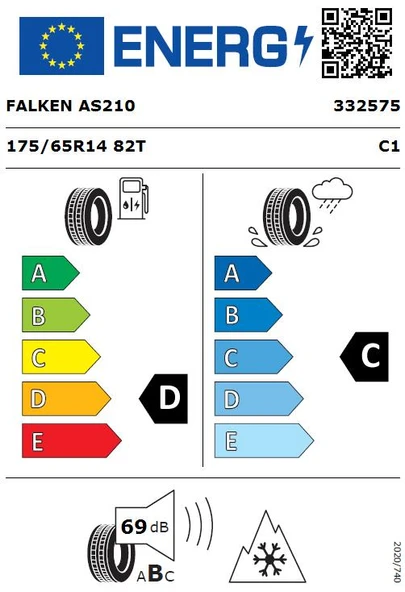Falken 175/65 R14 TL 82T EUROALL SEASON AS210 Dört Mevsim Lastiği (Üretim Tarihi:2024) - 2