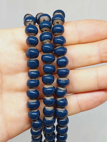 Lacivert Renk Sırlı Seramik Boncuk Dizi 8-9mm/29cm (54294) - Resim 2