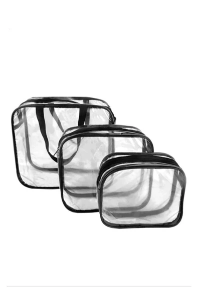 Woys Bags  Woys Bags Kadın 3 Adet Şeffaf Seyahat Makyaj Çantası Şeffaf Makyaj Çantası - Resim 2