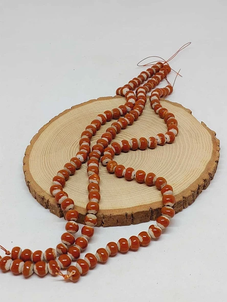 Taba Renk Sırlı Seramik Boncuk Dizi 8-9mm/30cm (54296) ürün görseli