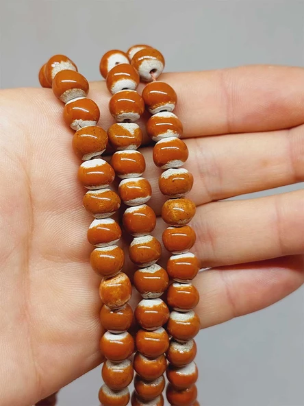 Taba Renk Sırlı Seramik Boncuk Dizi 8-9mm/30cm (54296) - Resim 2