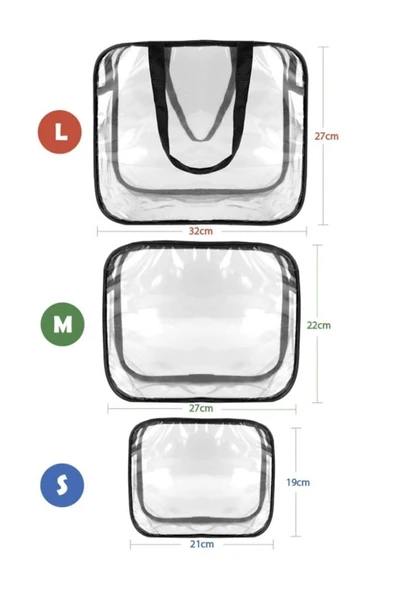 Woys Bags  Woys Bags Kadın 3 Adet Şeffaf Seyahat Makyaj Çantası Şeffaf Makyaj Çantası - Resim 4