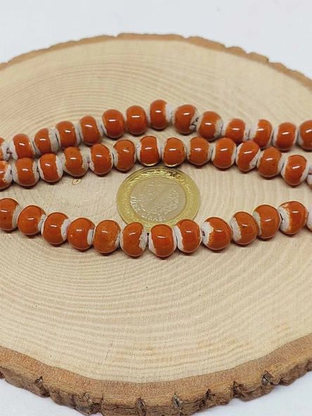 Taba Renk Sırlı Seramik Boncuk Dizi 8-9mm/30cm (54296) - Resim 3