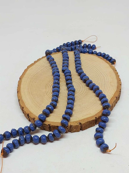 Mavi Renk Sırlı Seramik Boncuk Dizi 8-9mm/29cm (54298) ürün görseli 1