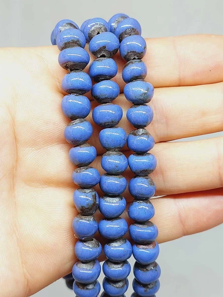 Mavi Renk Sırlı Seramik Boncuk Dizi 8-9mm/29cm (54298) - Resim 2