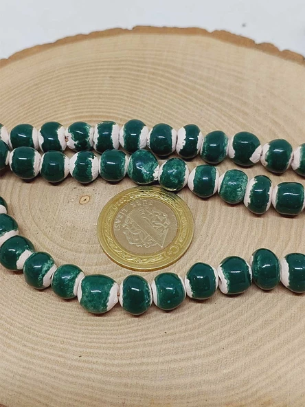 Yeşil Renk Sırlı Seramik Boncuk Dizi 8-9mm/29cm (54304) - Resim 3