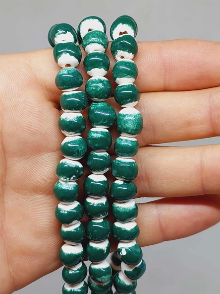 Yeşil Renk Sırlı Seramik Boncuk Dizi 8-9mm/29cm (54304) - Resim 2