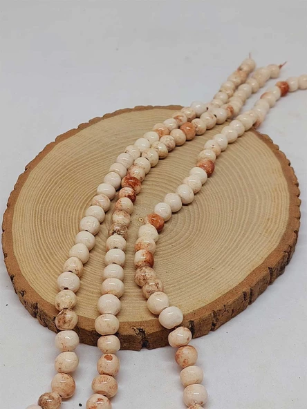 Kahverengi Pigmentli Sırlı Seramik Boncuk Dizi 8-9mm/29cm (54310)