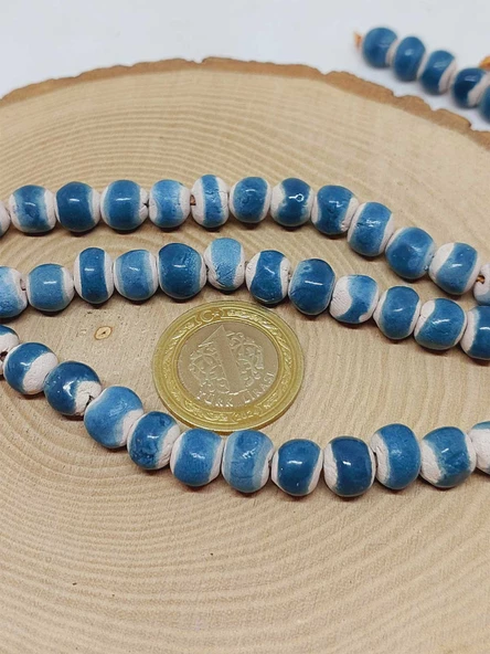 Mavi Renk Sırlı Seramik Boncuk Dizi 8-9mm/30cm (54306) - Resim 3