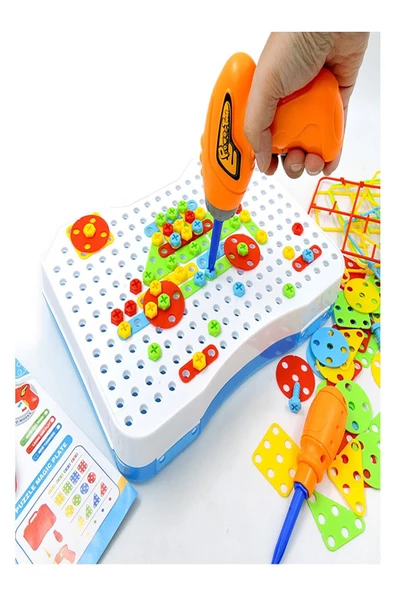 BabyLondy  BabyLondy Creative Mosaic Eğitici 3d Matkaplı Yaratıcı Tamir Seti Geometrik Puzzle Parçalı Çantalı