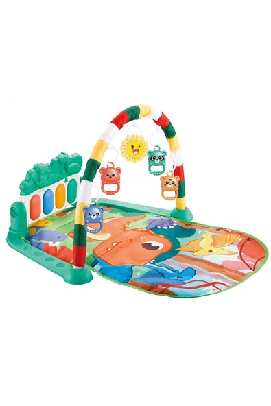BabyLondy  BabyLondy Dinozorlu Güneşli Piyanolu Bebek Oyun Halısı Eğitici Oyuncak Mavi