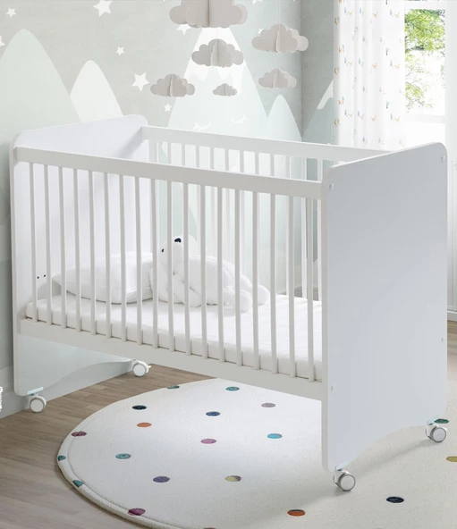 Babywhen Tekerlekli Anne Yanı Kademeli Bebek Beşiği - Bebek Yatağı - Park Yatak - Beyaz - 60x120 Cm Bw1025 - 2