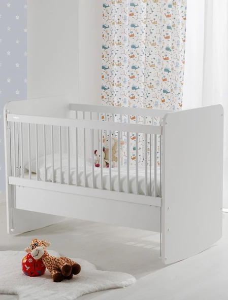 Babywhen BW1075 - Pratik Kademeli Anne Yanı Sallanır Bebek Beşik Beyaz 60x120