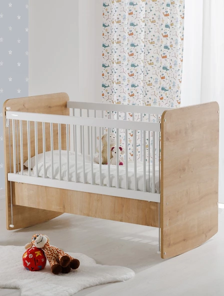 Babywhen BW1076 - Pratik Kademeli Anne Yanı Sallanır Bebek Beşik Ahşap 60x120