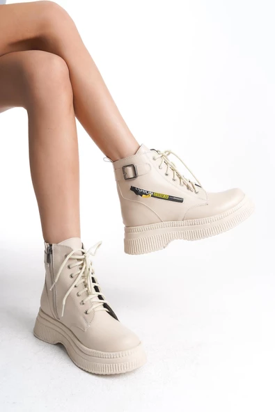 Kadın Kalın Taban Fermuar Detaylı Günlük Bot Bağcıklı ve Fermuarlı Kışlık Bot - Resim 2