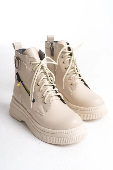 Kadın Kalın Taban Fermuar Detaylı Günlük Bot Bağcıklı ve Fermuarlı Kışlık Bot - Resim 4