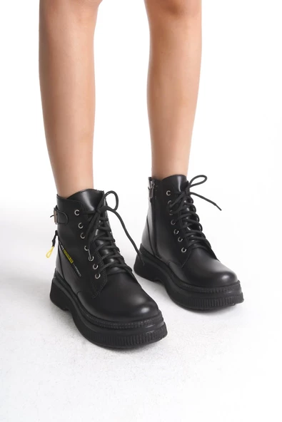 Kadın Kalın Taban Fermuar Detaylı Günlük Bot Bağcıklı ve Fermuarlı Kışlık Bot - Resim 7