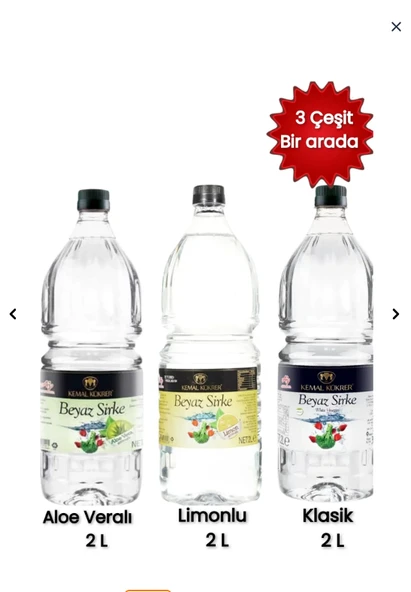 Kemal Kükrer Beyaz Sirke 2 L (Klasik, Limonlu, Aloe Veralı) 3’lü Paket ürün görseli