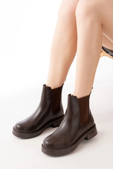 Kahverengi Lastikli Günlük Kadın Bot - Resim 2