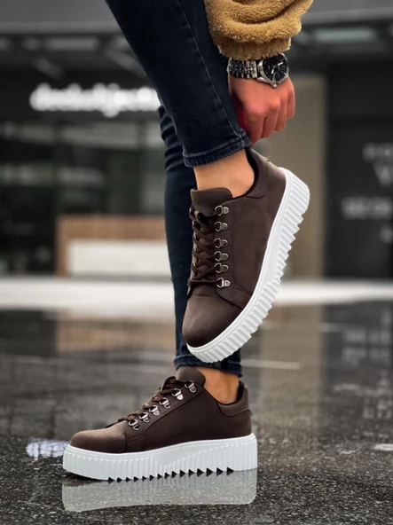 BA0505 Çengel Bağcıklı Kahverengi Beyaz Tabanlı Günlük Ayakkabı - 5