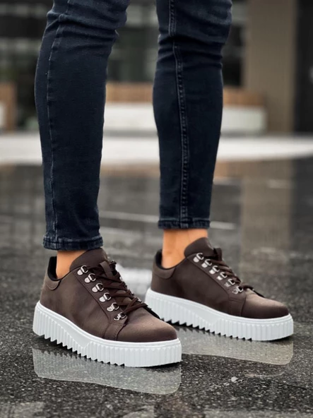 BA0505 Çengel Bağcıklı Kahverengi Beyaz Tabanlı Günlük Ayakkabı - 3