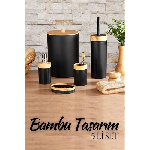 5 li Banyo Seti Bambu Design SİYAH