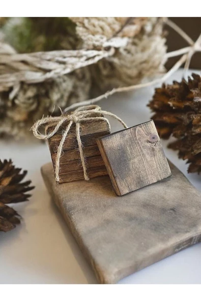 Ahşap Kare Bardak Altlığı - 4 Adet - 2