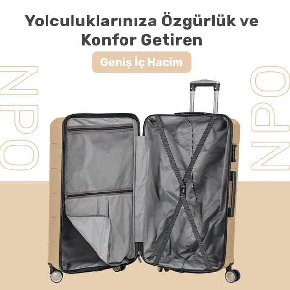 NPO Diamond PP(Polipropilen) Büyük ve Küçük Boy 2'li Kırılmaz Valiz Seti - Gold - 6