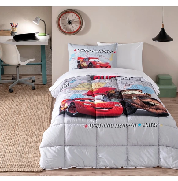 Özdilek Lastikli Çarşaflı Lisanslı Tek Kişilik Çocuk Uyku Seti-Şimşek Mcq Cars On The Road Gri - 3