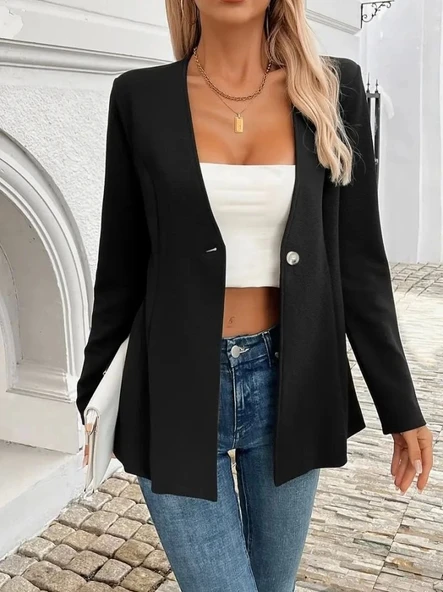 Kadın Uzun Kollu Düğmeli Uzun Atlas Ceket - 8