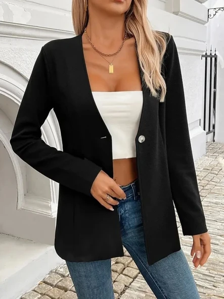 Kadın Uzun Kollu Düğmeli Uzun Atlas Ceket - 9