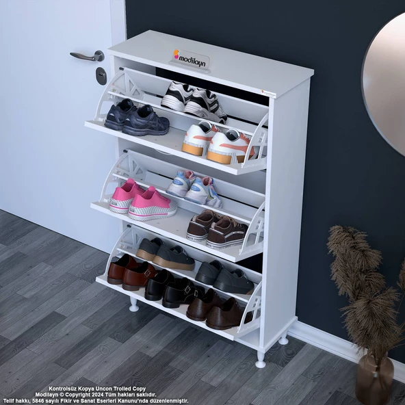 Modilayn VARBİ Kapı Önü 72x127 x26 cm’ lik 3 Düşer Kapak 6 Göz Raf Bölmeli Ayakkabılık - Resim 4