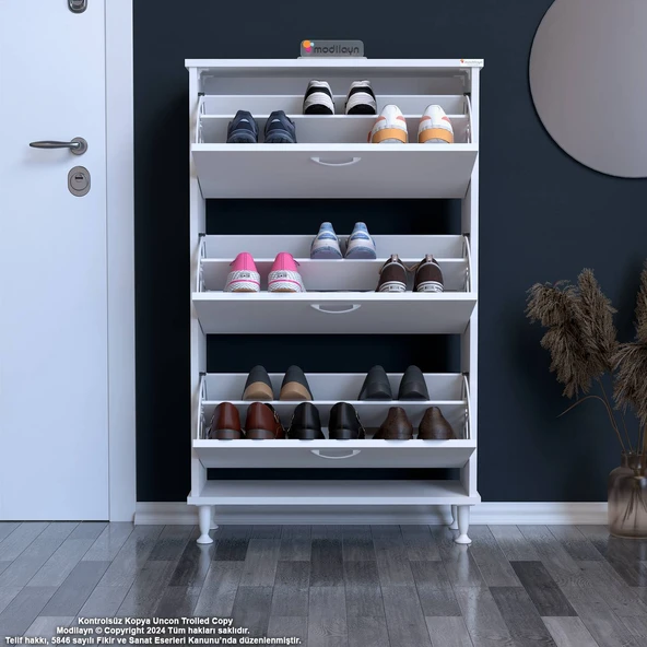 Modilayn VARBİ Kapı Önü 72x127 x26 cm’ lik 3 Düşer Kapak 6 Göz Raf Bölmeli Ayakkabılık ürün görseli