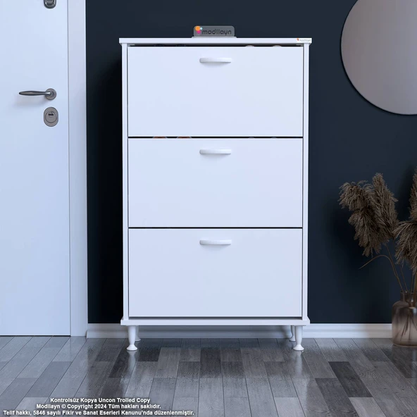 Modilayn VARBİ Kapı Önü 72x127 x26 cm’ lik 3 Düşer Kapak 6 Göz Raf Bölmeli Ayakkabılık - Resim 3