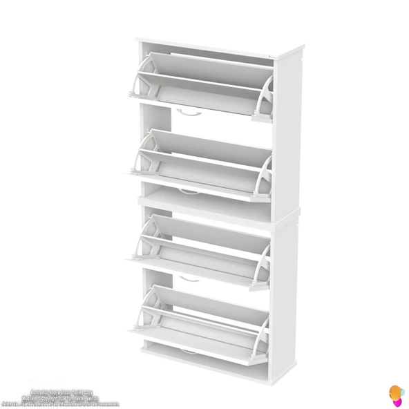 Modilayn UMAY' 2 Li Asma Antre Hol 72 x 148 x 25,5 cm’ lik 4 Düşer Kapak 8 Bölmeli Ayakkabılık - 7