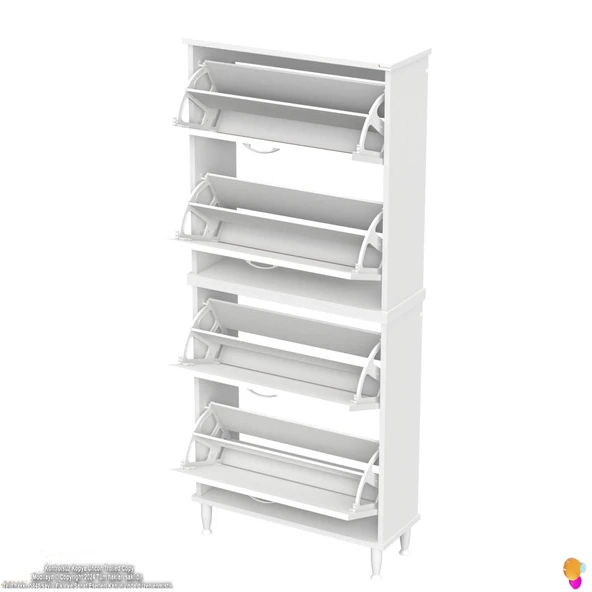 Modilayn UMAY' 2 Li Kapı Önü 72 x 168 x 25,5 cm’ lik 4 Düşer Kapak 8 Göz Bölmeli Ayakkabılık - 7