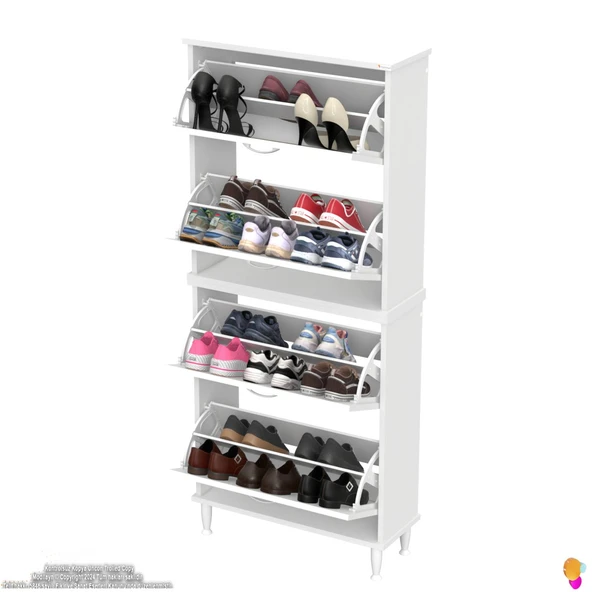 Modilayn UMAY' 2 Li Kapı Önü 72 x 168 x 25,5 cm’ lik 4 Düşer Kapak 8 Göz Bölmeli Ayakkabılık - 5