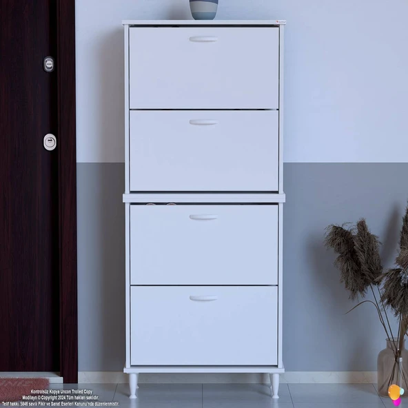 Modilayn UMAY' 2 Li Kapı Önü 72 x 168 x 25,5 cm’ lik 4 Düşer Kapak 8 Göz Bölmeli Ayakkabılık - 3