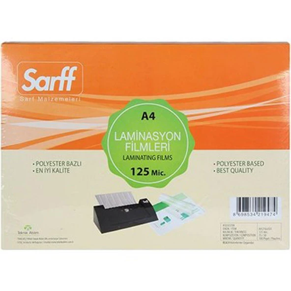 Sarff A4 Laminasyon 125 Micron 100Lü 15309016 (1 Paket)