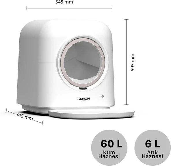 Xenon Smart Akıllı Otomatik Kedi Tuvaleti 60L Koku ve UV Sterilizasyonu Mobil App ile Kontrollü Kum Kabı X8620 - 5