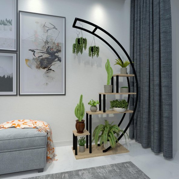 Dekoratif Metal Çiçeklik Ferforje Ahşap Çiçeklik Saksılık - 2