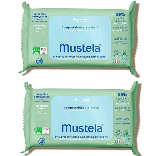 Mustela Kompost Edilebilir 60 Yaprak 2'li Paket Islak Mendil