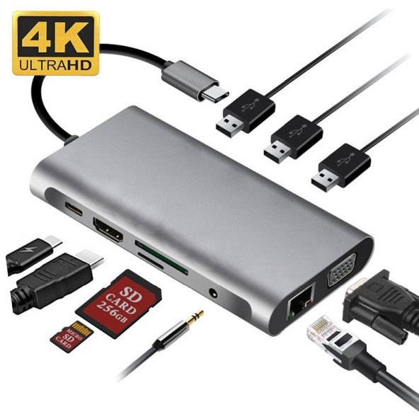 Valkyrie 10 in 1 USB 3.0 HDMI 4K SD Macbook Type-C Hub Çevirici Çoklayıcı