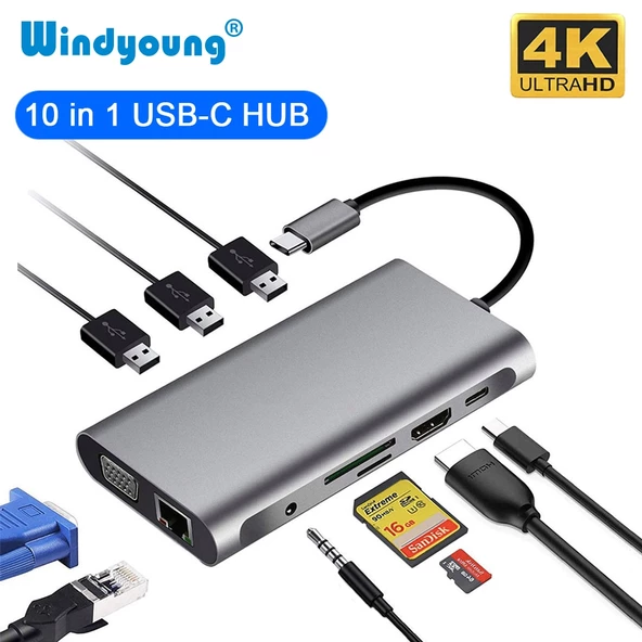 Valkyrie 10 in 1 USB 3.0 HDMI 4K SD Macbook Type-C Hub Çevirici Çoklayıcı - 5