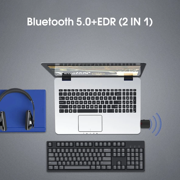 Bluetooth 5.0 Tuşlu PC / AUX / ARAÇ / TV Stereo Ses Alıcı Verici - 8