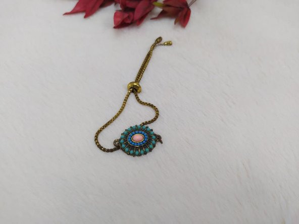 Hdmarketim Asansörlü Çiçek Tasarım Turkuaz Bileklik - 2