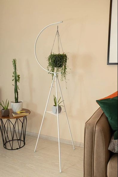 Dekoratif Metal Çiçeklik Saksı Askısı Dekoratif Saksılık Beyaz - Resim 5