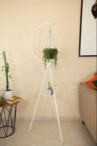 Dekoratif Metal Çiçeklik Saksı Askısı Dekoratif Saksılık Beyaz - Resim 6