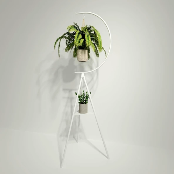 Dekoratif Metal Çiçeklik Saksı Askısı Dekoratif Saksılık Beyaz - Resim 2