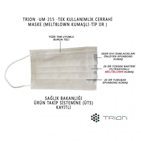 TRION UM-215  | ÜTS Sağlık Bakanlığı Onaylı Maske | 150 Ad 3 Kutu - 6